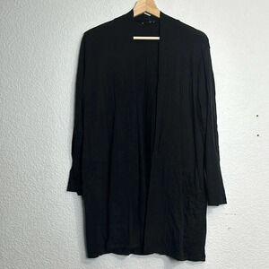 Eileen Fisher Black Open Cardigan Long Sleeve Pockets Womens Size Medium